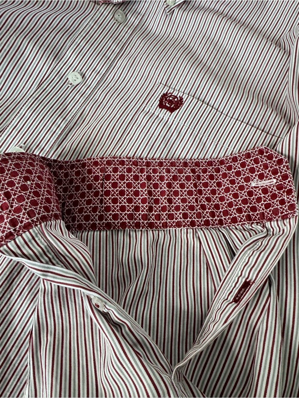 Cinch Men's Burgundy and White Striped Button-Down Shirt